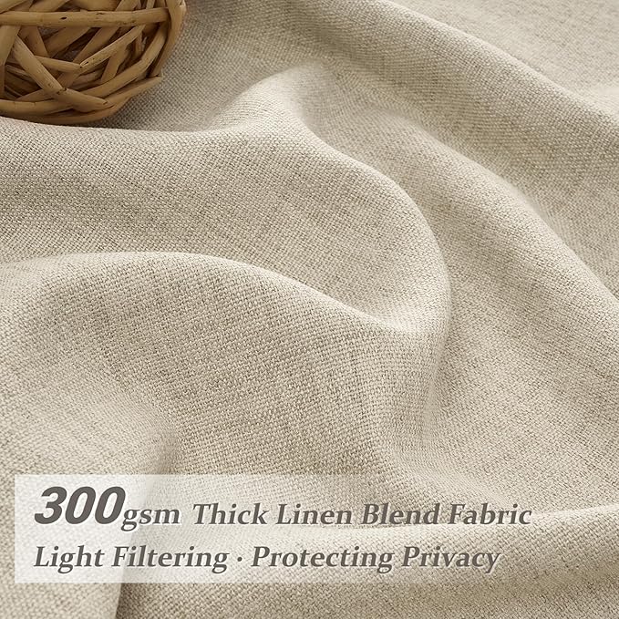 Warm Beige Pinch Pleated Linen Sheer Curtains 78 Inches Long for Dining Room, Memory Trained Light Filtering Cottage Core Windows Drapes Panels of 2 with Hooks & Rings Non See Through Thick Curtain