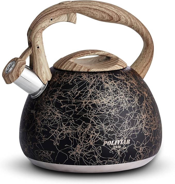 POLIVIAR Tea Kettle, Iron Grey Tea Pot Stovetop, 2.7 Quart Loud Whistling Coffee and Teapot, Food Grade Stainless Steel for Anti-Hot Handle and No-Rust, Suitable for All Heat Sources (JX2020-RB30)
