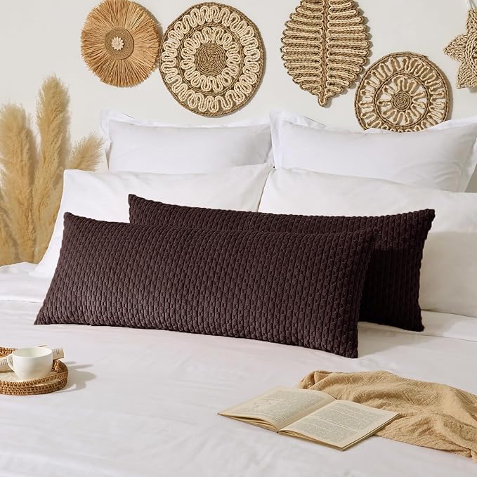 Kevin Textile Soft Corduroy 14"x36" Lumbar Pillow Cover 1 Pack, Coffee | Boho Stripe Plush Corduroy Decorative Oblong Cushion Cover Modern Farmhouse Home Decor for Sofa Couch Bed Chair