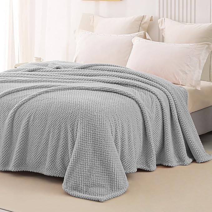 Whale Flotilla Soft Fleece King Size Bed Blanket, Light Grey | 90x104 Inch, Suitable for Bed, Fluffy Fuzzy Jacquard Blankets for All Season, Lightweight and Cozy