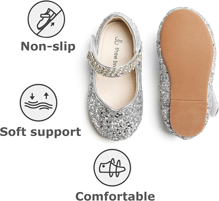 THEE BRON Mary Jane Ballet Flats - Girls' Dress Shoes with Hook & Loop Closure