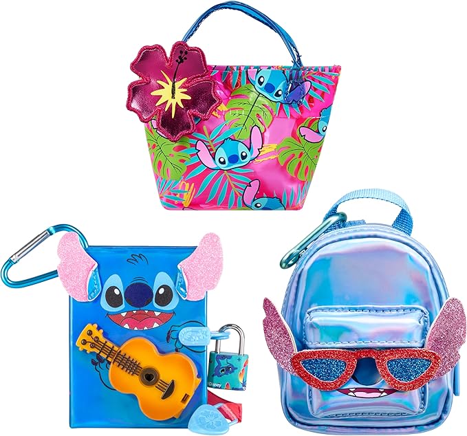 REAL LITTLES Disney Lilo & Stitch Fan Favorites 3 Pack, Includes Themed Micro Backpack, Handbag and Journal, with 15 Micro Surprises Inside