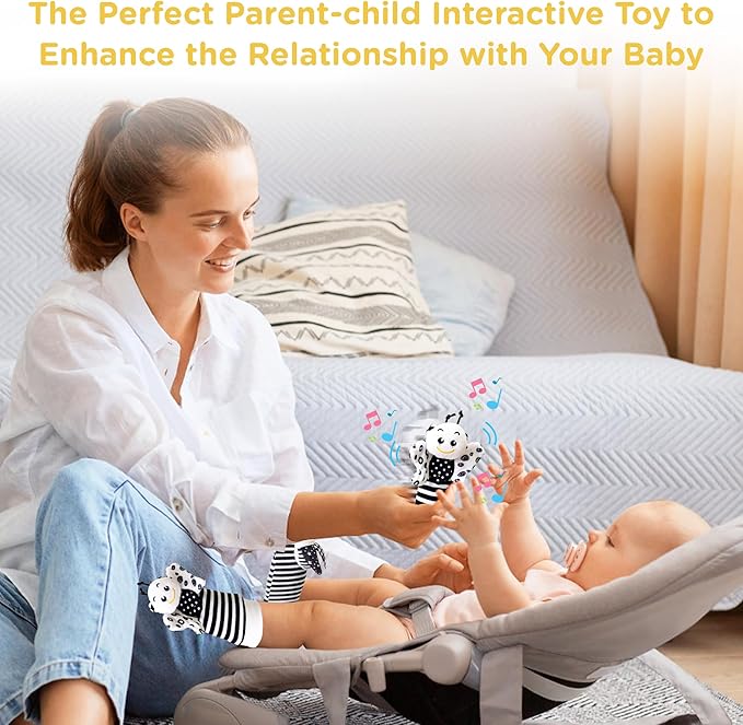 Infant Toys 0-6 Months, Newborn Baby Toys Rattle Socks | 4PCS Wrist Rattles Foot Finders Sock Set - Newborn/Babies Essentials Must Haves for 0-6-12 Months Gifts…