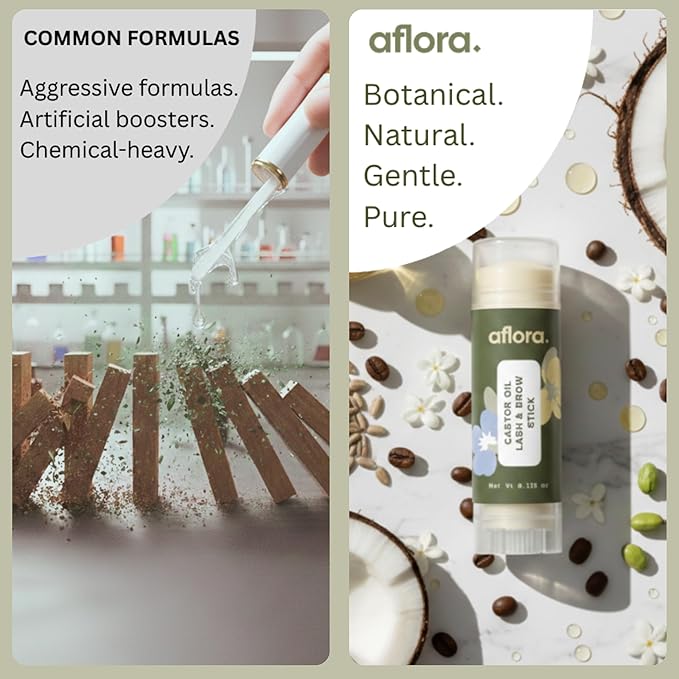 Castor Oil No Drip Serum for Lashes & Brows – Aflora Botanical Blend Balm Stick – Fuller, Longer, Healthier-Looking Hair – Mess-Free – Hydrating & Strengthening – Purity Tested