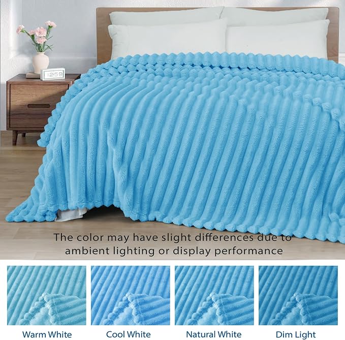 Exclusivo Mezcla Striped Queen Size Fleece Blanket for Bed, Couch, 90"x90" | Soft Breathable Cozy Bed Blankets, Lightweight Plush Fluffy Fuzzy Jacquard Decorative Blankets