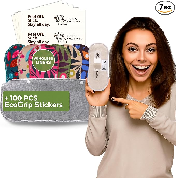 Wingless Reusable Panty Liners with Adhesive Sticker (SMALL, 7-Pack) – High-Temp Washable Organic Cotton Liners for Women & Teens – For Daily Vaginal Discharge, 100% Breathable & Stay-Put – Made in EU