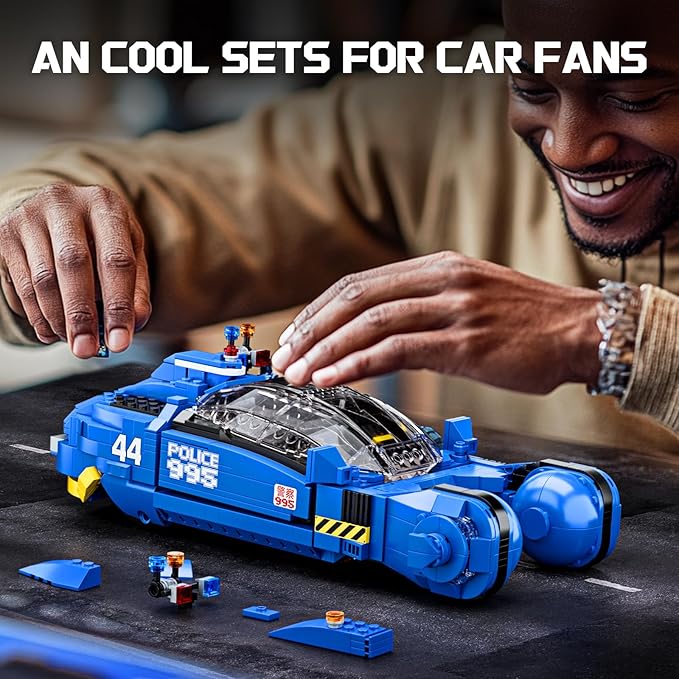 Police Spinner Car Building Set with Stand, Sports Car Blocks Toy, Compatible with Lego, Play and Display Car Building Kit, Ideals Gifts for Fans, Teens and Adults, Ages 12+ (988PCS)