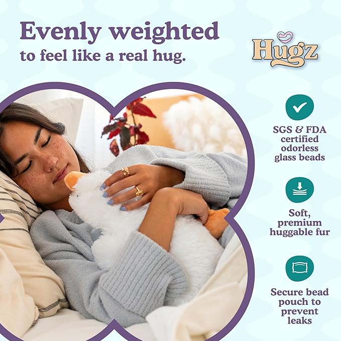Hugz Official Quackers The Duck – Premium Weighted Stuffed Plushie 3.8 lb for Adults & Kids – Microwavable Stuffed Animal – Heatable & Coolable – Super Soft Fur – Gift Ready Tube Packaging