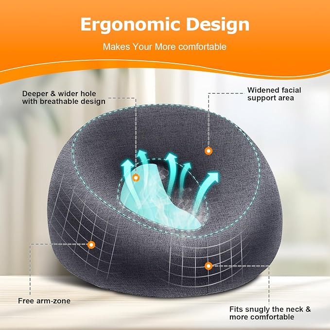 Face Down Pillow, Massage Headrest for Bed, Massage Face Cradle for Bed, BBL Pillow After Surgery Post Eye Surgery (Navy)