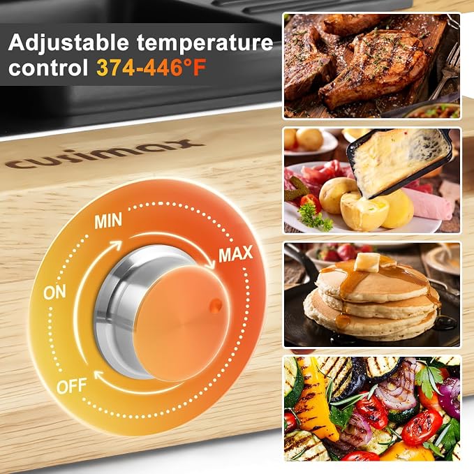 Indoor Grill, CUSIMAX Raclette Table Grill 1500W Electric Grill Korean BBQ | 2in1 Reversible Non-stick Plate/Temperature Adjustable/8 Trays & Wooden Spatulas/Double-layer Design/Sturdy Wooden Base