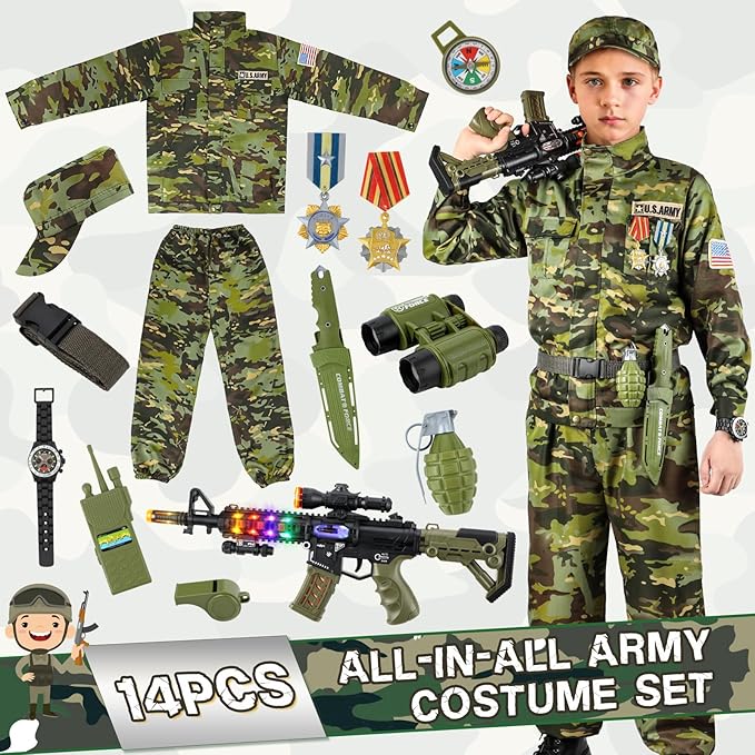 Kids Army Costume for Boys, Military Army Costume with Army Toys, Solider Boy Dress up, Halloween Costumes for Boys…