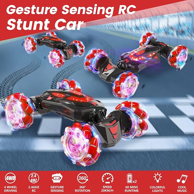 YEMIAI Gesture Sensing RC Stunt Car,Remote Control Car Toys for Ages 8-12,Drift Cars with Lights Music,4WD 360° Spins All Terrains Kids Toys RC Cars, 4-7 Best Birthday Gift for Kids
