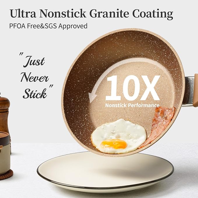 Innerwell 8-Inch Nonstick Frying Pan Small Egg Pan Skillet | Even Heating All Stove Compatible, PFOA PFOS Free, Granite Stone Cookware Skillet, Healthy and Non Toxic, Gold