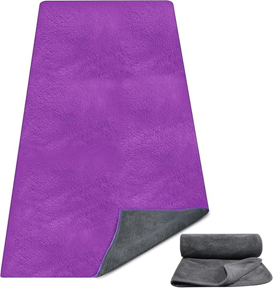 Hot Yoga Mat Towel Set – Non-Slip 600GSM Thickened Microfiber Yoga Mat Cover (70"x25.5") + Hand Towel – Super Absorbent, Skidless Sweat Towel for Hot Pilates, Bikram & Fitness, Dark Purple