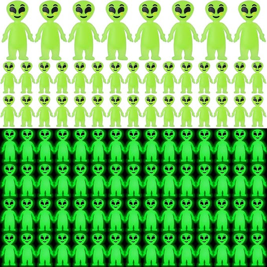 100 Pcs Halloween Mini Alien Figure Glow in The Dark Small Luminous Alien Figurine to Hide and Seek for Halloween Party Favors, Trick or Treat Goodie Bag Fillers, Space Party Favors