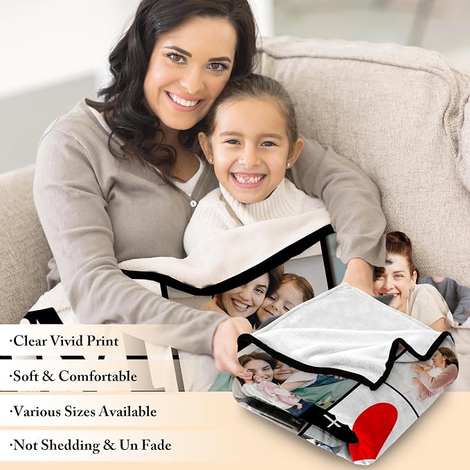 Personalized Mothers Day Birthday Gifts for Mom from Daughter Son Kids Husband Custom Blanket with Picture Mother's Day Blankets Customized Valentines Memorial Christmas Anniversary Mom's Gifts