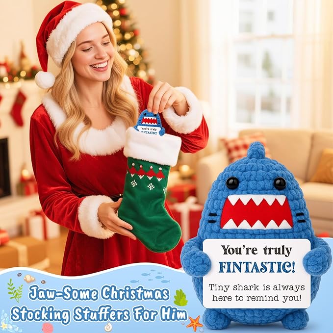 Positive Crochet Animals Shark Birthday Gifts for Men Women Christmas Stuffers Emotional Inspirational Motivational Appreciation Support Gifts for Friends Teens Coworkers Boss Brother Dad Boyfriend