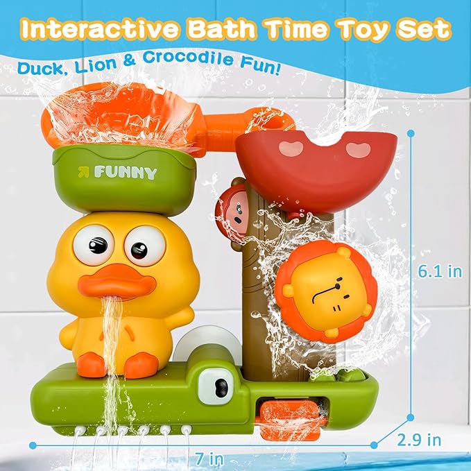 Bath Toys for Toddlers 1-3 with Scoop & Suction Cup, Interactive Duck Bathtub Toys for Bathtime Fun, Baby Bath Toy 2-4, Toddler Shower Wall Toy Boys Girls Birthday Gifts 18+ Months