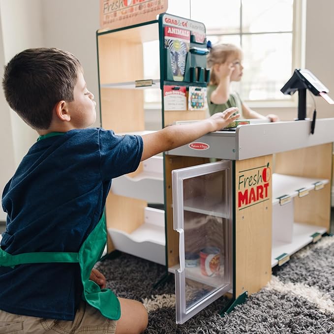 Melissa & Doug, Fresh Mart Pretend Grocery Store, Kids Cash Register with Scanner, Shelves, & Conveyor Belt, Kids Toys for Girls & Boys