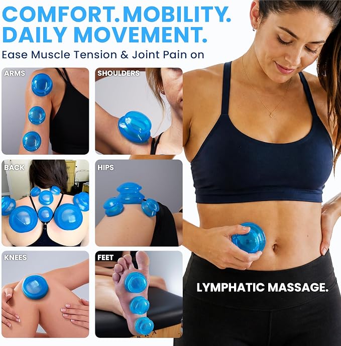 Silicone Cupping Therapy Set Professional Massage Cupping Cups for Cupping Therapy 4 Cup Kit for Massage, Myofascial Release, Cellulite Reduction (Lure Blue)