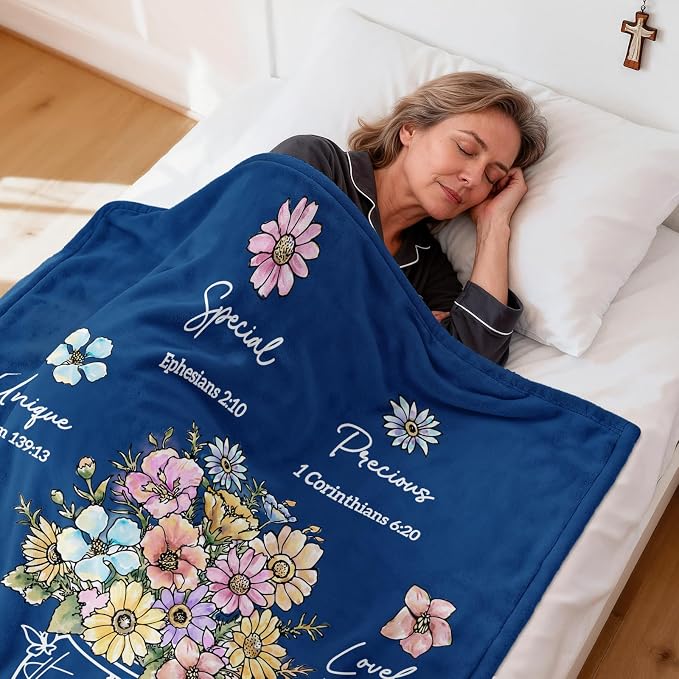 Christian Religious Gifts for Women, Navy Blue Christian Birthday Blanket | Inspiration Gifts for Women, Christmas Spiration Gifts for Mom, Baptism Confirmation Spiritual Gift for Girls Her, 60''x 50''