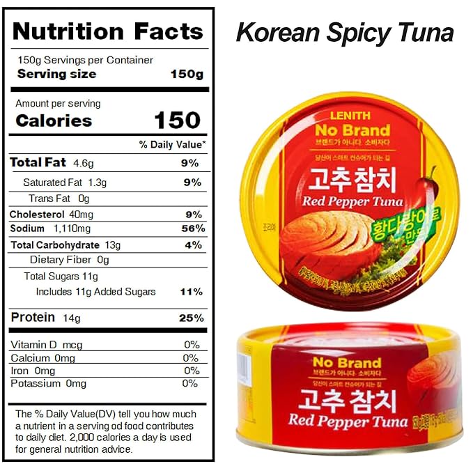 LENITH Korean Spicy Tuna with Yellowfin – Gochu Pepper Seasoned Tuna, Ready-to-Eat K-Food, Perfect for Rice, Salads & Crackers - 5.29 oz (150g) x 4 ea