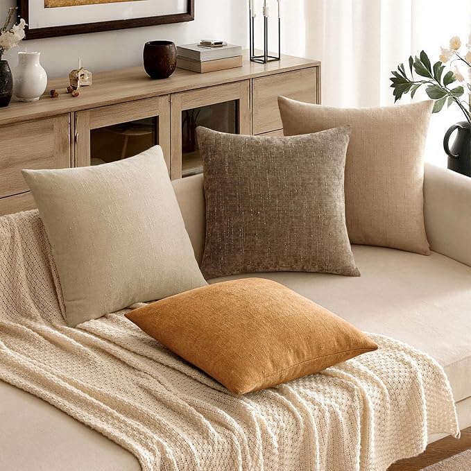 MIULEE Textured Chenille Throw Pillow Covers 20x20 Inch Golden Brown | Pack of 2 Decorative Soft Throw Pillows, Solid Textured Cushion Covers, Modern Home Decor for Couch Sofa Bedroom Living Room