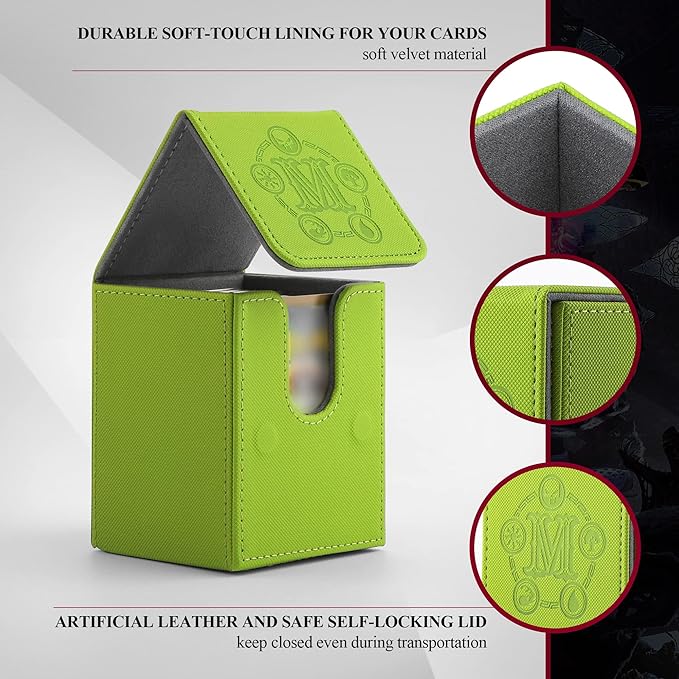 Card Deck Box for MTG Card Storage Box Holds 100 Plus Single Sleeved Cards, Microfiber Lining and Leather Card Box Compatible with Trading Card Games TCG, Yugioh Cards, etc. (Green)