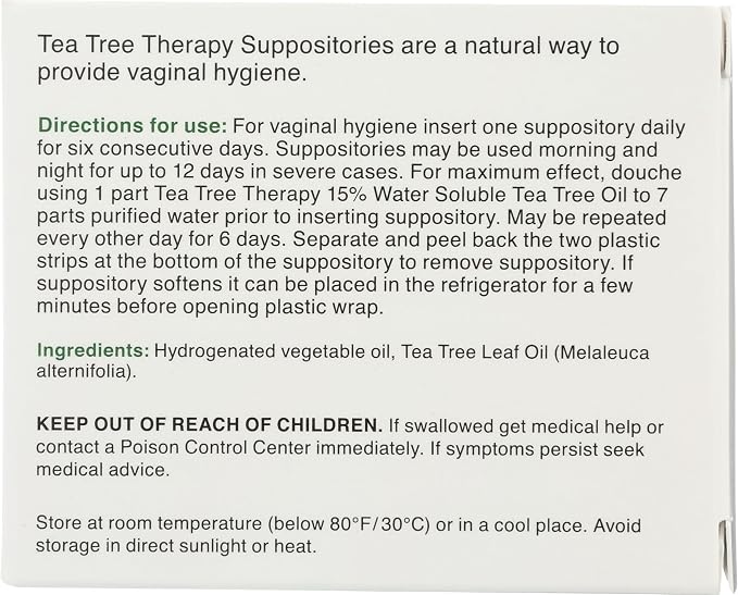 Tea Tree Therapy Vaginal Suppositories with Oil, 6 Count, White