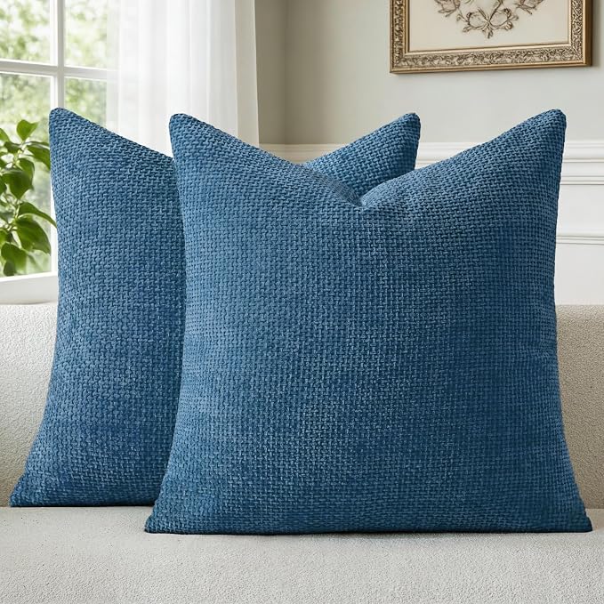 a moment Ocean Blue Chenille Throw Pillow Covers 22x22 Inch Pack of 2 Modern Decorative Throw Pillow Covers Farmhouse Cross Covers Home Decor for Sofa Bedroom Living Room