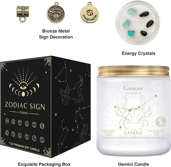 Cancer Candles - Zodiac Sign June-July Birthday Gifts - Scented Crystal Candles