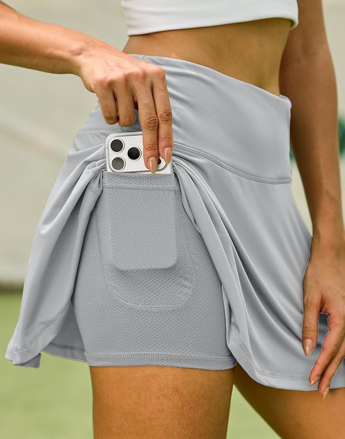 Pleated Tennis Skirt with 4 Pockets | 14", 3.5" High Waisted, Soft, Lightweight, Mesh Built-in Shorts, Dressy, Casual, Athletic, Golf, Skort for Women