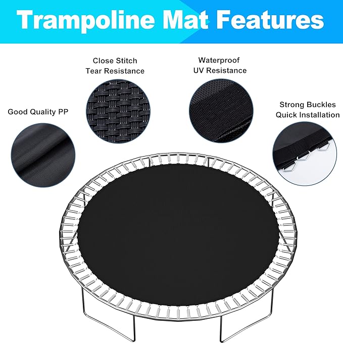 SPORTYOUTH Trampoline Replacement Mat, Fits 12ft 14ft 15ft Round Trampolines Frame with 72/88/96 V-Rings Using 5.5/6.5/7 in Springs, Water-Resistant, UV Resistant, Good Jumping Bounce