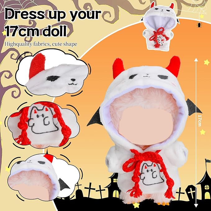 Clothes for Labubu Doll,6.7 Inch Doll Clothing Set - 2 Pieces of Handmade Clothes and Accessories for 17cm Plush Toys - Black and White Devil Halloween Set