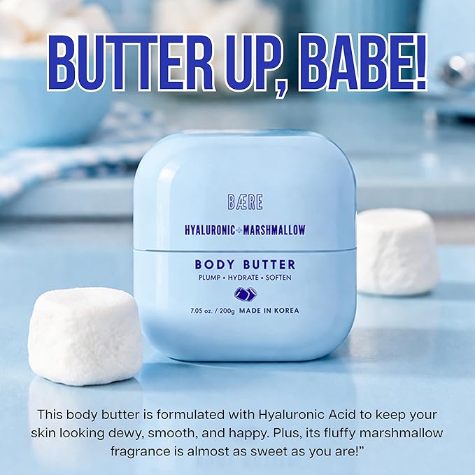Hyaluronic Acid Body Butter With Marshmallow - Dermatologist Tested, Anti Aging, Korean Skin Care - Deep Hydration, Smoother, Plumper, Dewy Skin - Vegan, Clean Beauty - 7.05 Oz