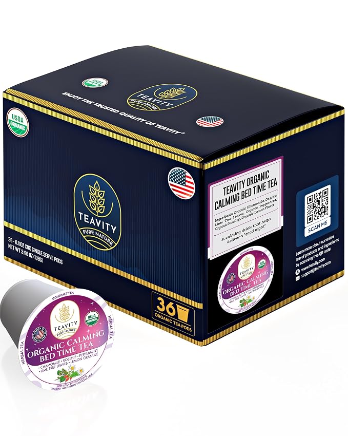 Organic Chamomile Sleep Tea Pods for Keurig - Naturally Decaf Tea - Calming Bed Time Tea by Teavity (36 Tea Pods)