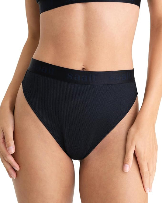 saalt Leakproof Cotton Rib High Rise Period Thong – Period Underwear, Light Absorbency, Replaces 1 Liner or 2 Light Tampons