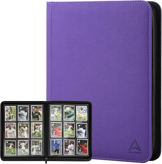 Arkeiliy Card Binder 9 Pocket, Double Sided Pockets Trading Card Binder with 30 Sleeves, Premium Zip Trading Card Holder Collector Album Holds 540 MTG (Purple)