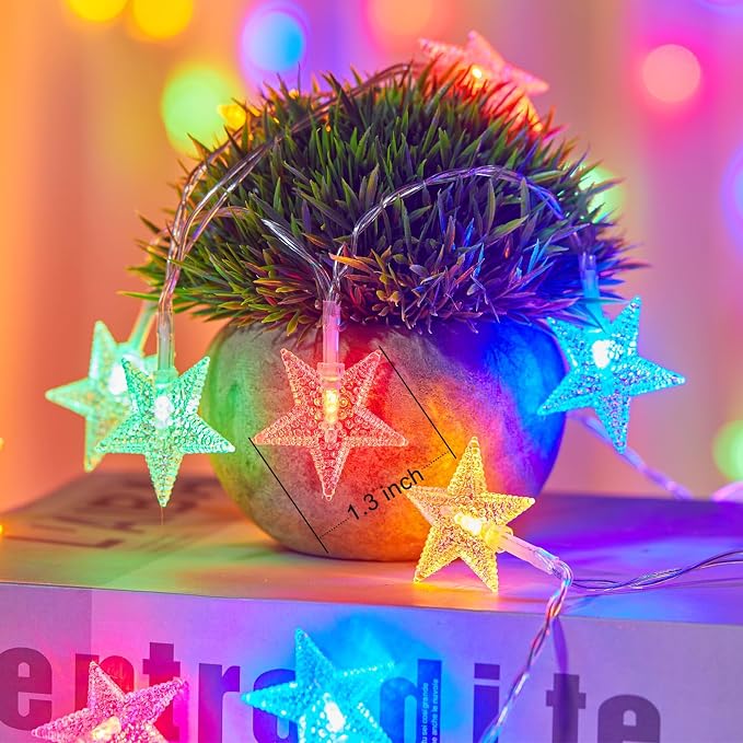 Minetom Star String Lights Battery Operated - 17 ft 50 LED Star Fairy String Lights with Timer, Waterproof for Indoor Bedroom Tent Loft Bed Patio Party Wedding Decor, Multi-Color