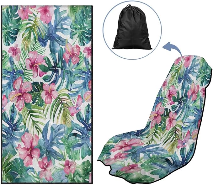 INSTANTARTS Aesthetic Tropical Flower Towel Car Seat Covers Sports Car Towel Mat for Yoga and Travel