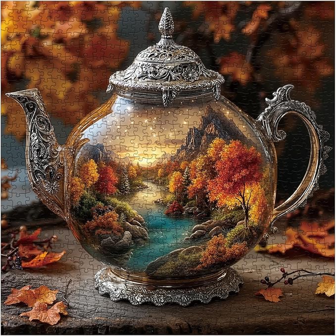 Autumn Puzzle 1000 Pieces Fall Kettle Landscape Puzzles for Adults 1000 Pieces Nature, Beautiful Autumn Scenic Art Jigsaw Puzzles, Pretty Plant Forest Aesthetic Puzzle