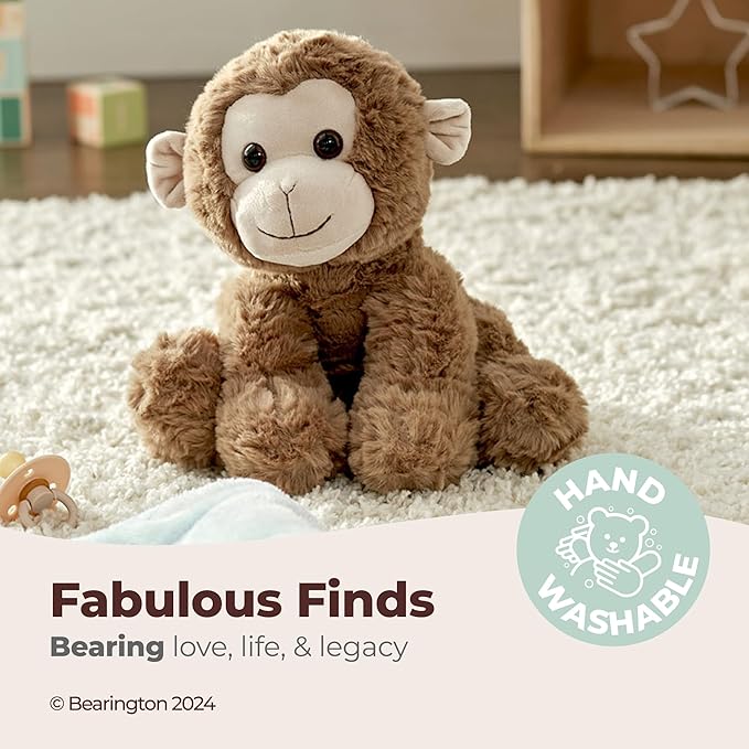 Bearington Collection Monkey Stuffed Animal Giggles Plush - 10.5 in Brown Soft Fur - Cuddly & Huggable Stuffed Monkey for Babies & Kids