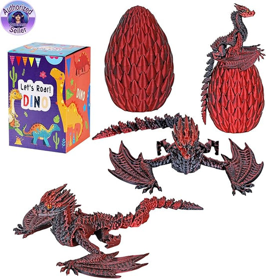 3D Printed Dragon,Flying Mystery Egg Articulated Dragon,3D Printed Crystal Dragon with Wings,3D Dragon Eggs with Dragon Inside,Adults Fidget Toys for Autism ADHD (Black Red Pro)