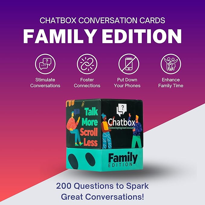 Chatbox 200 Conversation Starter Cards – Family Games for Kids and Adults – Fun Travel Games – Party Card Game – Conversation Cards – Couples Card Game for Game Night