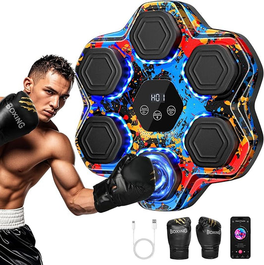 Music Boxing Machine, Interactive Punching Trainer with Boxing Gloves, Large Size Wall Mounted Electronic Boxing Target for Adult Kids, 9 Modes & 9 Speeds
