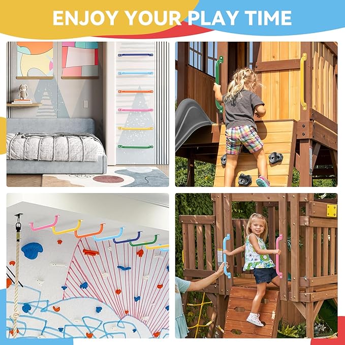 17.1 Inch Playground Handles Metal Monkey Bars Indoor Outdoor Swing Set Accessories Grab Handle Playset Hand Grips for Playhouse, Treehouse, Jungle Gym, Climbing Frame (6 Pack, 6 Colors)