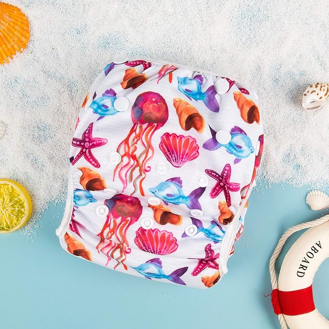 Babygoal Baby Girl and Boy Swim Diapers, Reusable Adjustable Washable One Size Fits 0-8M Baby Gifts and Swimming Lessons 3 Pack 3SD06