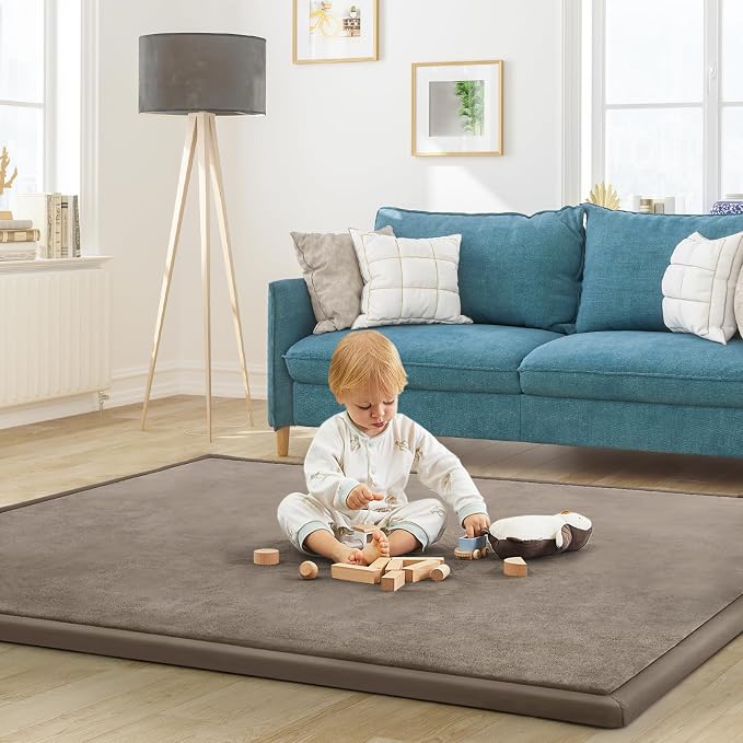 Baby Play Mat for Floor Nursery Rug Muscle Mat Area Rug Playroom Rug 79"x138" Playpen Mat Elastic Foam 1.3" Thick Crawling Mat for Babies,Toddlers, Infants, Kids,Camel