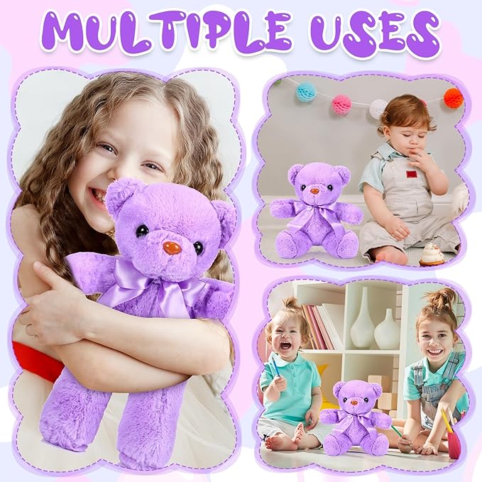 Aoriher 6 Pcs Bear Stuffed Animal Bulk Baby Shower Bear Plush Toys Soft Cute Sleeping and Playing Decorations for Kids Back to School Gift Baby Shower Birthday Party Favor(Purple)