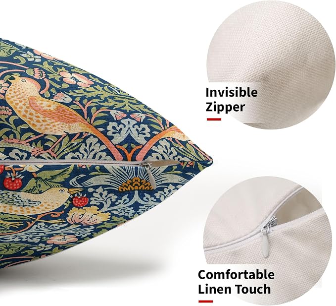 Chinoiserie Blue Sage Green Pimpernel Lumbar Pillow Covers 12X20 in Set of 2 Strawberry Floral Bird Colorful Pillow Cases Vintage Art Flower Pillow Modern Home Decor for Couch Patio Porch